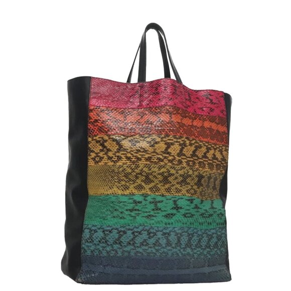 CELINE Tote Bag Leather Black Multicolor Auth 92694 - Picture 2 of 16